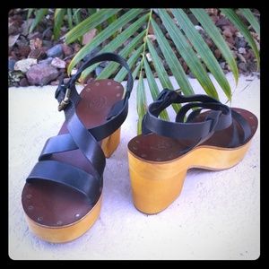 Ash Wonder Women's Leather Wooden Platform Sandals